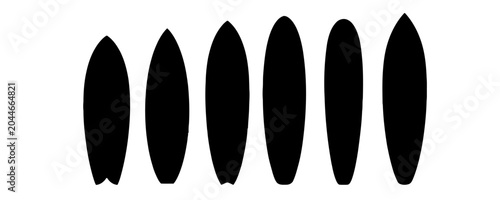 Surfboard Silhouettes by Size on White Background