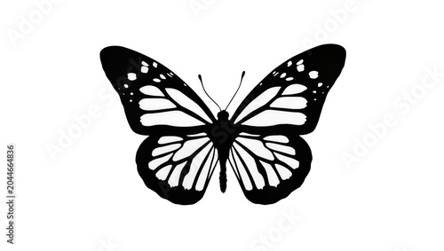 Konstfotografi Black and white monarch butterfly silhouette with patterned wings