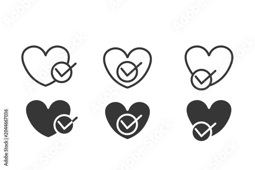 Bild auf Leinwand Heart checkmark icon collection symbolizing approval, trust, satisfaction, and positive relationships