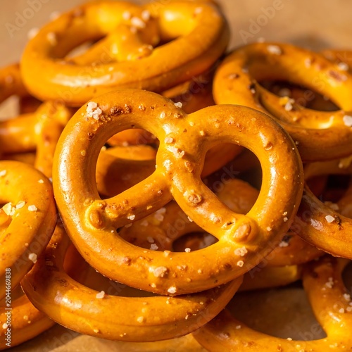 Golden Salted Pretzel Snacks Piled in Warm Close Up Setting