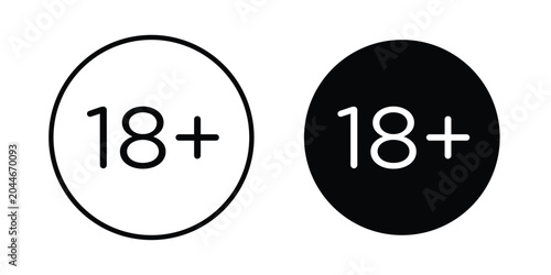 Foto 18 Plus icon set in black, suitable for graphic projects and designs