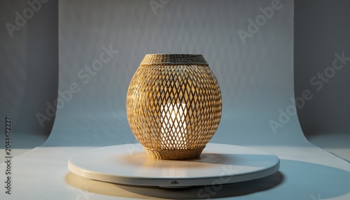 Unique Woven Bamboo Lantern with Warm Interior Light.