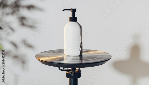 Minimalist White Soap Dispenser on a Modern Table.