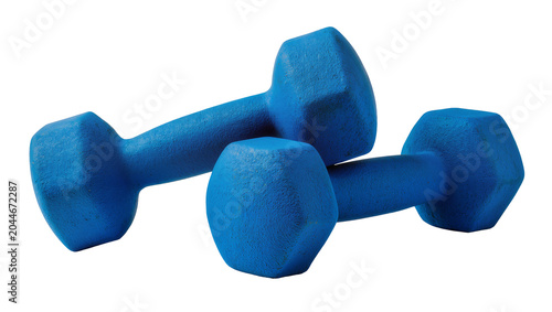 Konstfotografi Two blue hexagonal dumbbells for fitness