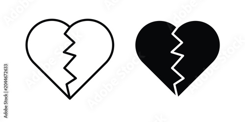 Fotografie Broken heart icon set in black, suitable for graphic projects and designs