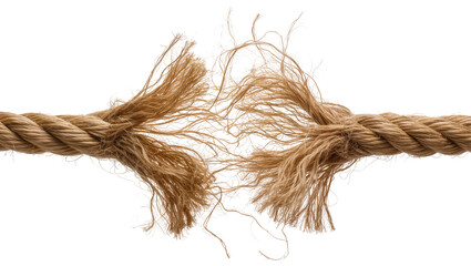 Thick natural fiber rope frayed and broken in the middle