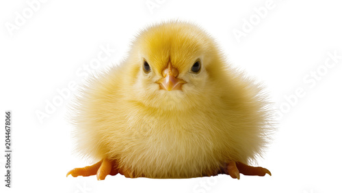 Fluffy yellow chick with dark eyes and beak