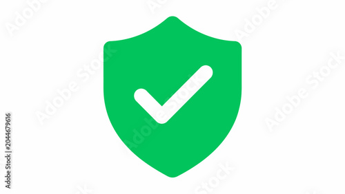 Green shield icon, security checkmark symbol, verified badge, protection logo isolated on White Background Editable EPS