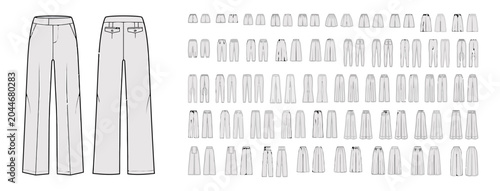 Pants fashion sketches with front and back views