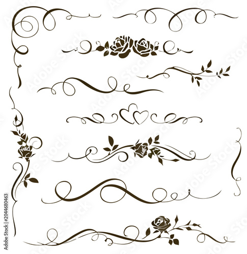 Decorative Swirls with Roses and Hearts