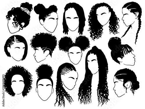 Diverse Black Hairstyles Collection, Silhouette, Beauty and Lifestyle