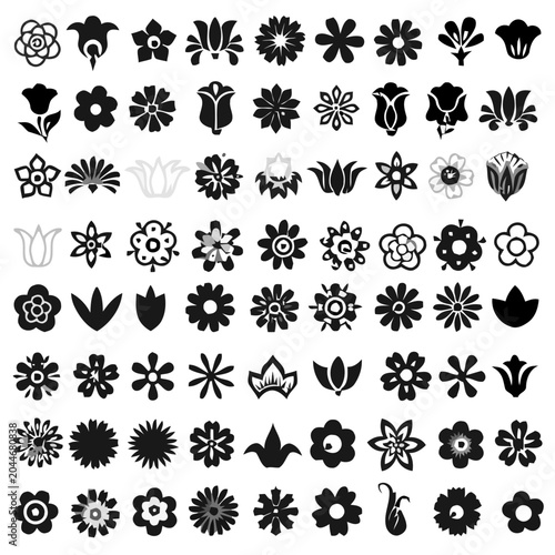 Set of floral icons and symbols, vector illustration