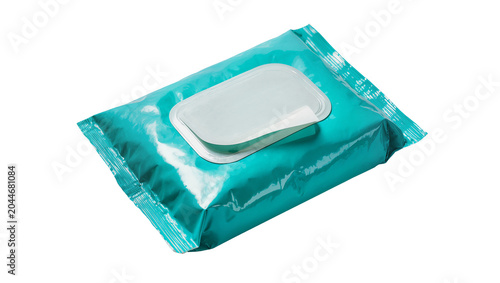 Cuadro en lienzo Turquoise wet wipes package with opened lid