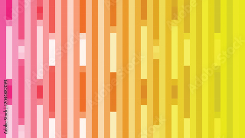 Abstract background, with vertical stripes, of varying lengths, and widths, featuring, a vibrant gradient, transition from pink, to orange and, yellow, geometric pattern