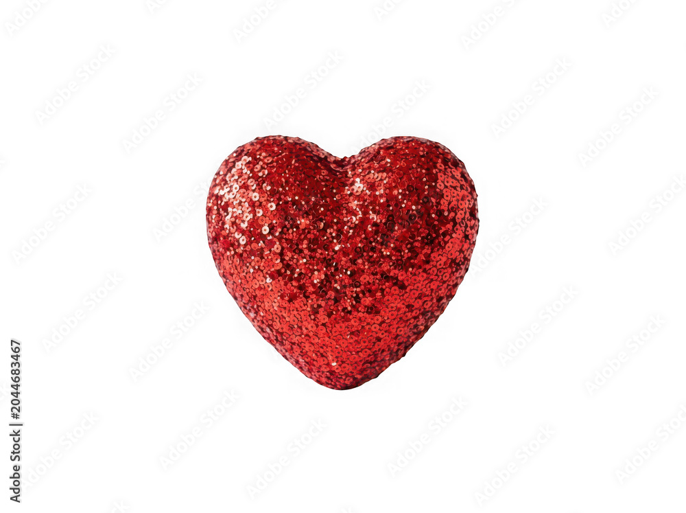 Fototapeta premium Red glitter heart shape on a plain background isolated on transparent background