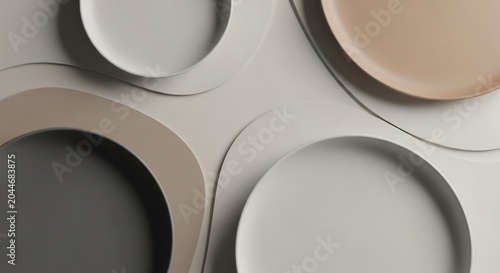 Gray and beige ceramic plates arrangement.