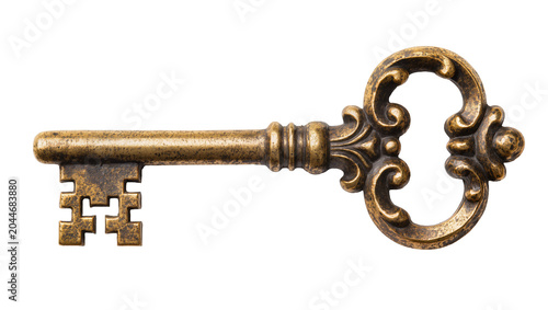 Принти на полотні Antique ornate brass skeleton key with decorative bow
