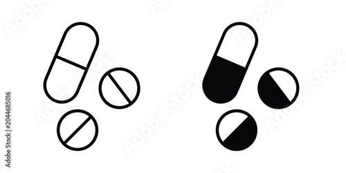 Foto Painkiller pills icon set in black, suitable for graphic projects and designs