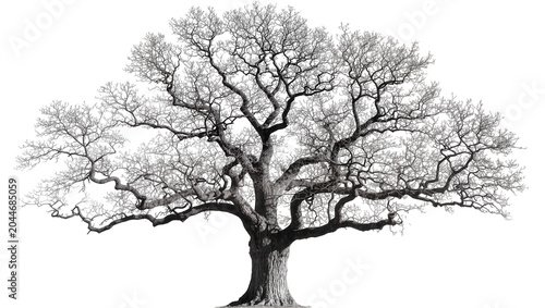 Obraz na plátně Large bare oak tree with intricate branches against white