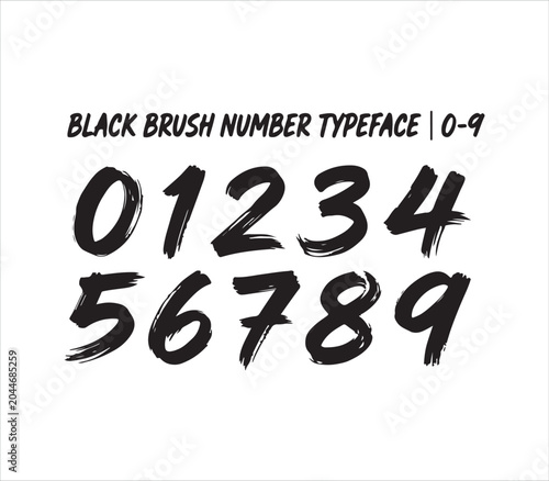 Blackbrushnumbertypefacewithnumbers0to9