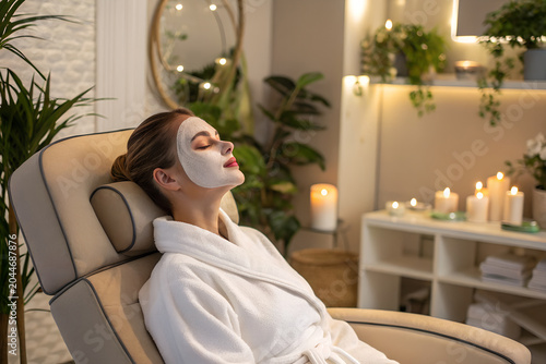 Woman Relaxing with Facial Mask in Luxurious Spa Environment