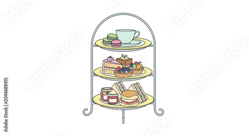 Illustration of a three tiered dessert stand.