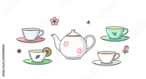 Tea Cups and Teapot Set.