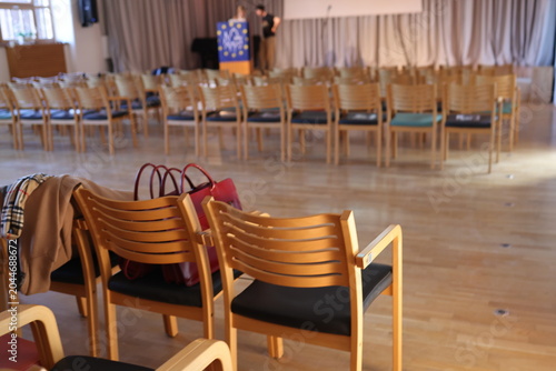 Interior of a hall, before conference starts.
