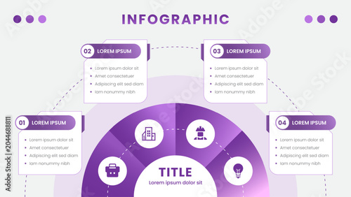 Four Step Business Process Infographic Template with Semi Circular Workflow Diagram