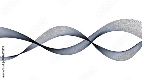 Abstract intertwined wavy ribbons with contrasting textures on a clean white background, creating a dynamic and elegant visual.