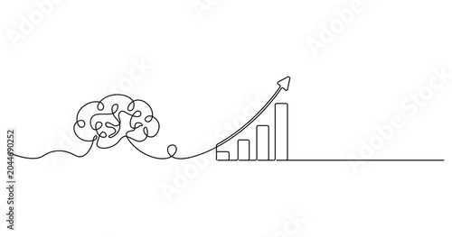 Photos Continuous line drawing Minimalist line graph, business growth chart, financial