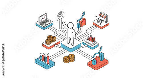 Centralized digital network and logistics management illustration.