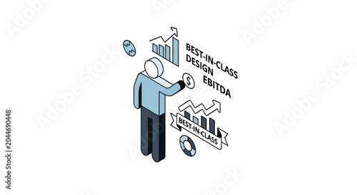 Isometric illustration of business training and online education concept.