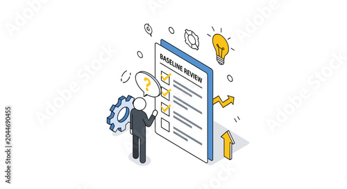 Businessman analyzing marketing trainer checklist concept illustration.