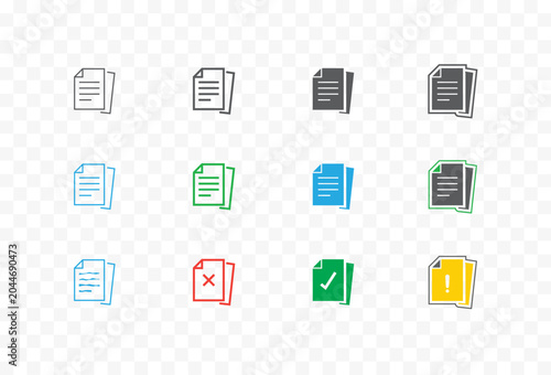 Document Status Icons Set with Success, Error and Warning File Symbols Vector Collection