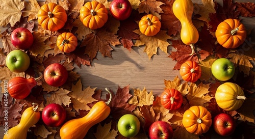 Autumn fruits and vegetables arrangement.