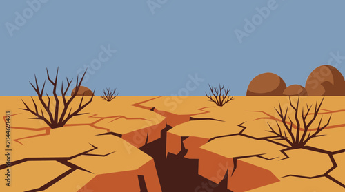 Schilderij op canvas Cracked Earth Surface Showing Severe Drought Conditions in Arid Landscape