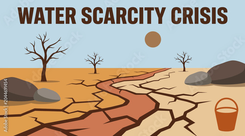 Bild auf Leinwand Water Scarcity Crisis Depicted Through Empty Dried Riverbed