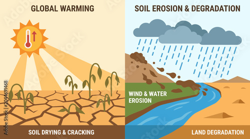 Quadro su tela Global Warming Effect on Soil Erosion and Land Degradation
