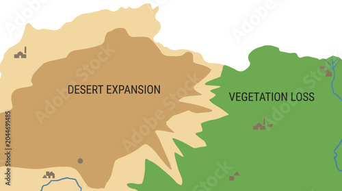 Cuadro en lienzo Satellite View of Expanding Desert Replacing Green Vegetation