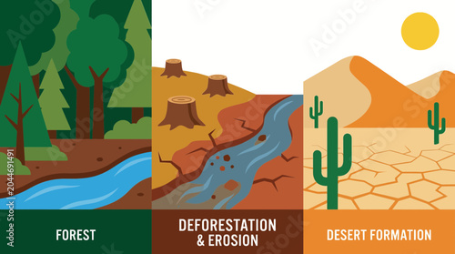 Quadro su tela Deforestation Leading to Soil Erosion and Desert Formation