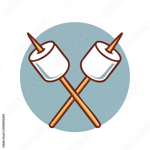 Two marshmallows on sticks, flat icon design