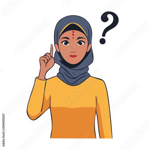 Woman in Hijab with Question Mark, Thinking