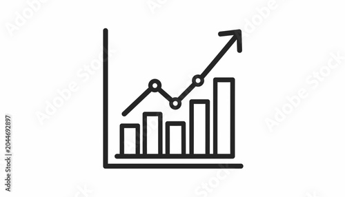 A line graph with a rising arrow shows business data growth