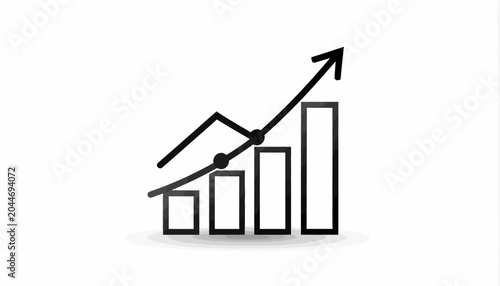 A black line graph with an upward trend arrow rises on a white background