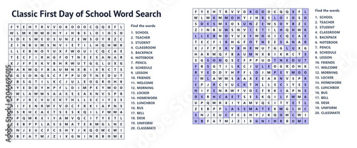 First Day of School Classic Word Search Puzzle Grid