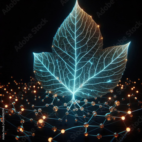 Ethereal Bioluminescent Chacruna Leaf Revealing Glowing Neural Pathways