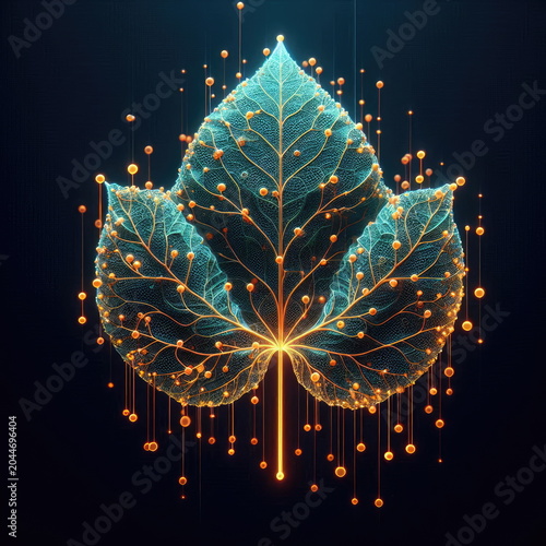 Ethereal Bioluminescent Chacruna Leaf Revealing Glowing Neural Pathways
