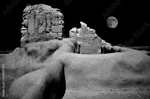 Full, moon High Contrast Casa Grande National Monument Black and White