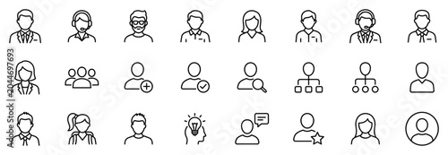 Obraz na płótnie Set of user profile and business avatar line icons representing people, roles, a